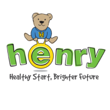 Henry Logo, featuring a teddy bear and and the writing healthy start, brighter future